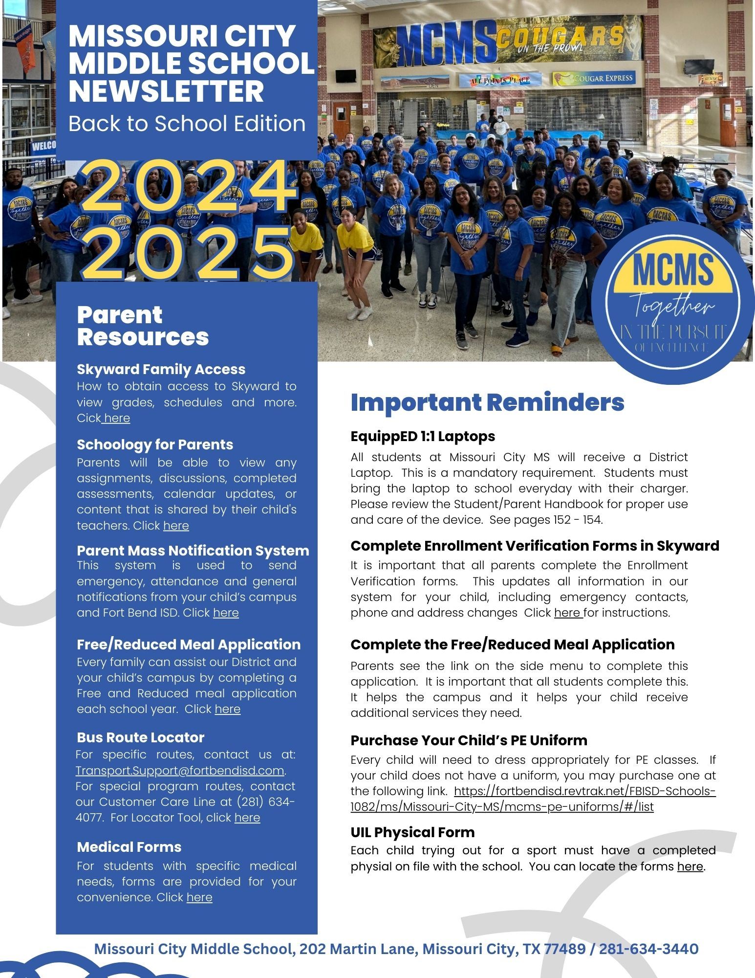  Missouri City Middle School Newsletter